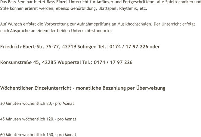 Bass Bilder Bass Seminar